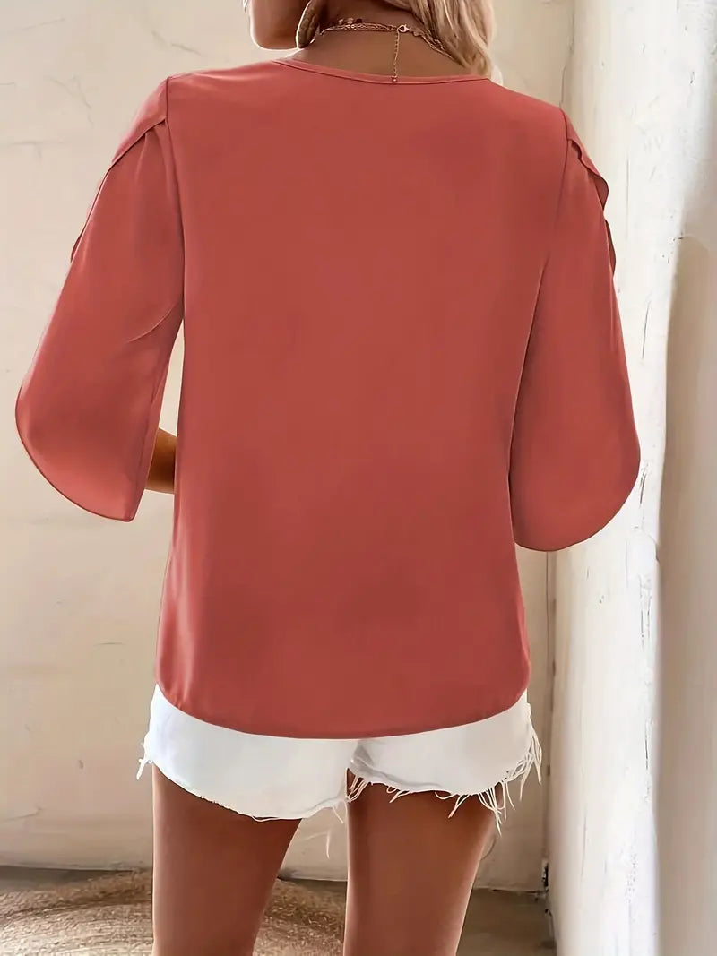 Sfrcord® Einfarbige Bluse mit schrägem Ausschnitt